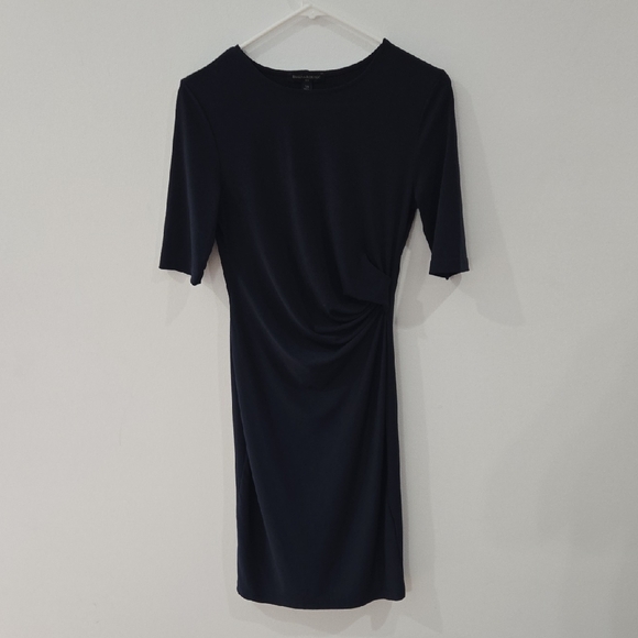 Banana Republic Sz Xs Womens Navy Blue Crew Neck Bodycon Ruched Mini Dress - Picture 1 of 7